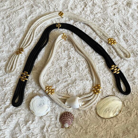 Vintage seashell shell buckle stretch rope belt three belts gold interchangeable - Picture 4 of 11